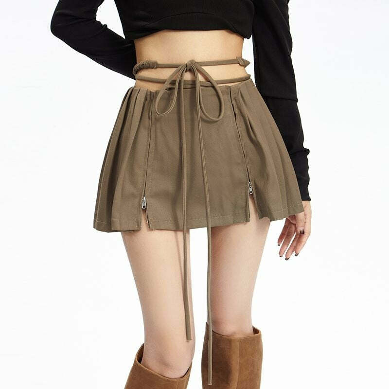 Y2K Fairy Grunge Lace-up Double Zipper Mini Skirt - 90s Retro Summer Party Outfit