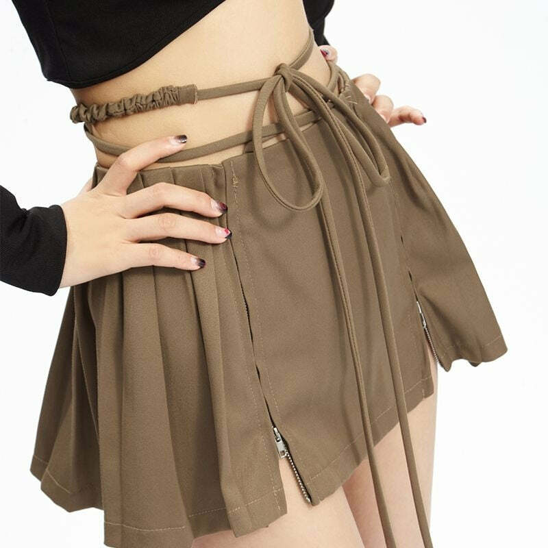 Y2K Fairy Grunge Lace-up Double Zipper Mini Skirt - 90s Retro Summer Party Outfit
