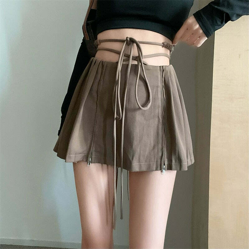 Y2K Fairy Grunge Lace-up Double Zipper Mini Skirt - 90s Retro Summer Party Outfit
