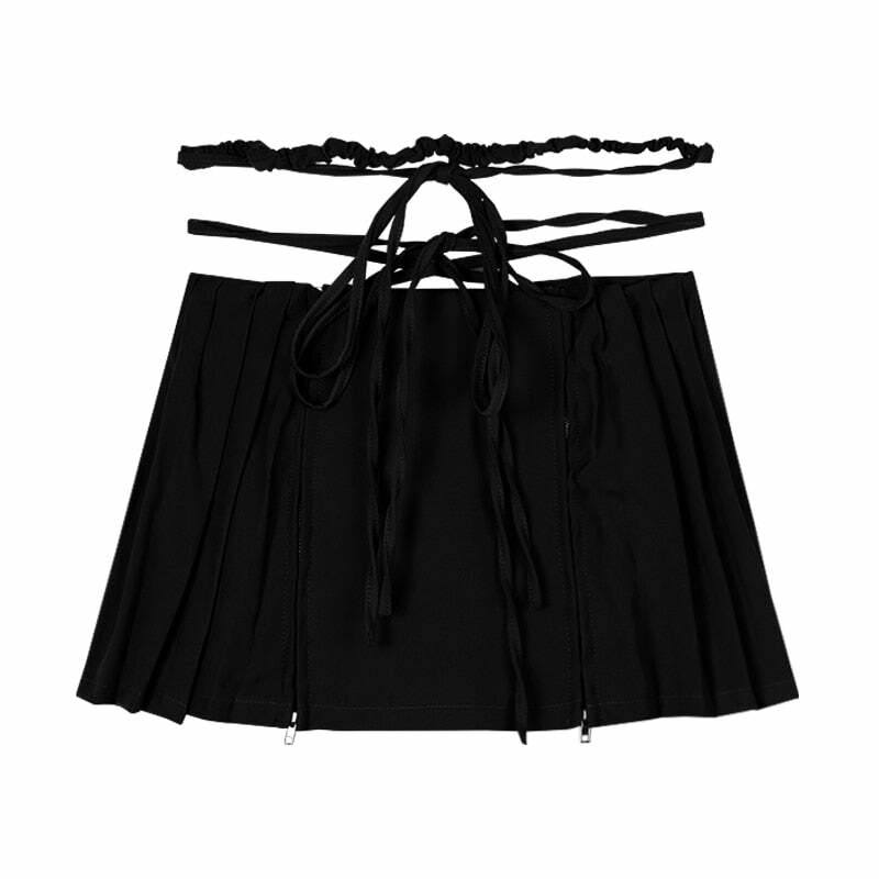 Y2K Fairy Grunge Lace-up Double Zipper Mini Skirt - 90s Retro Summer Party Outfit