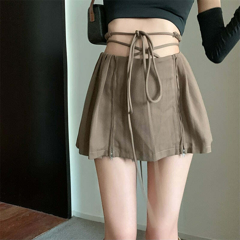 Y2K Fairy Grunge Lace-up Double Zipper Mini Skirt - 90s Retro Summer Party Outfit