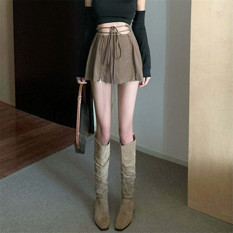 Y2K Fairy Grunge Lace-up Double Zipper Mini Skirt - 90s Retro Summer Party Outfit