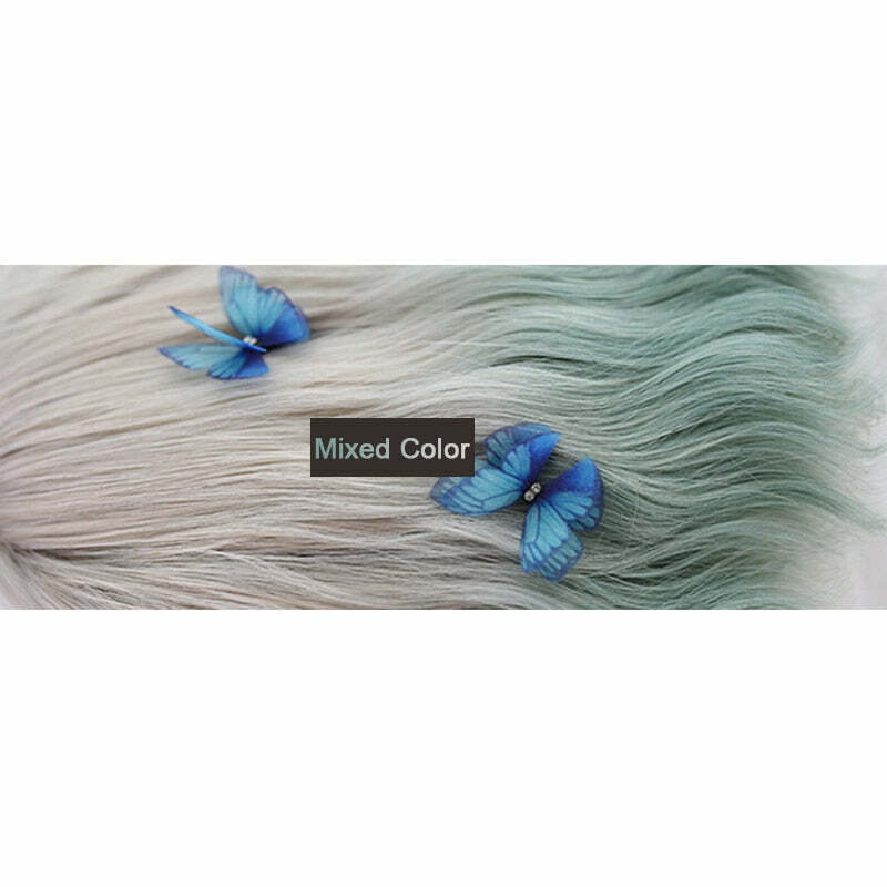 Y2K Fairycore Cosplay eGirl Wig - Grey Green Ombre, 90s Grunge, Retro Pastel Goth Style
