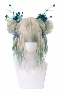 Y2K Fairycore Cosplay eGirl Wig - Grey Green Ombre, 90s Grunge, Retro Pastel Goth Style
