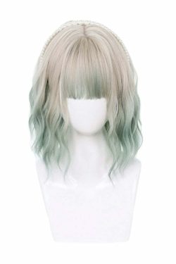 Y2K Fairycore Cosplay eGirl Wig - Grey Green Ombre, 90s Grunge, Retro Pastel Goth Style