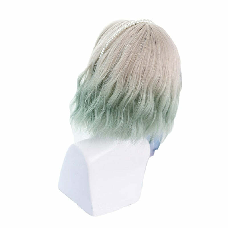 Y2K Fairycore Cosplay eGirl Wig - Grey Green Ombre, 90s Grunge, Retro Pastel Goth Style