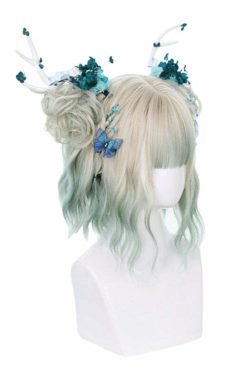 Y2K Fairycore Cosplay eGirl Wig - Grey Green Ombre, 90s Grunge, Retro Pastel Goth Style