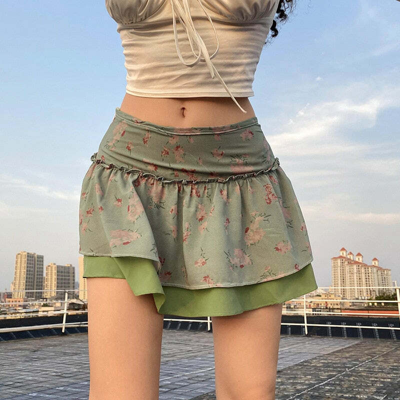 Y2K Fairycore Grunge Double Layer Skirt - 90s Retro, Pastel Goth, Summer Y2K Outfits