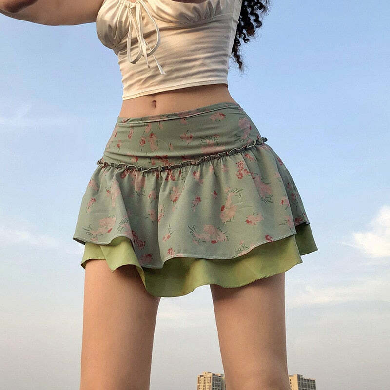 Y2K Fairycore Grunge Double Layer Skirt - 90s Retro, Pastel Goth, Summer Y2K Outfits