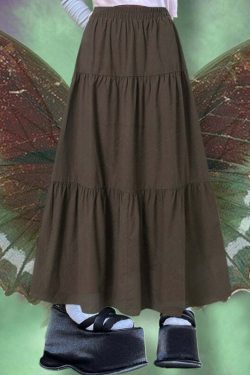 Y2K Fairycore Grunge Vintage Long Skirt - 90s Retro Summer Outfit, Pastel Goth, Y2K Fashion