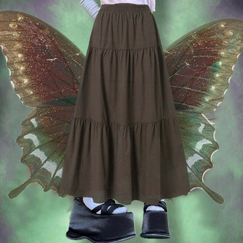 Y2K Fairycore Grunge Vintage Long Skirt - 90s Retro Summer Outfit, Pastel Goth, Y2K Fashion