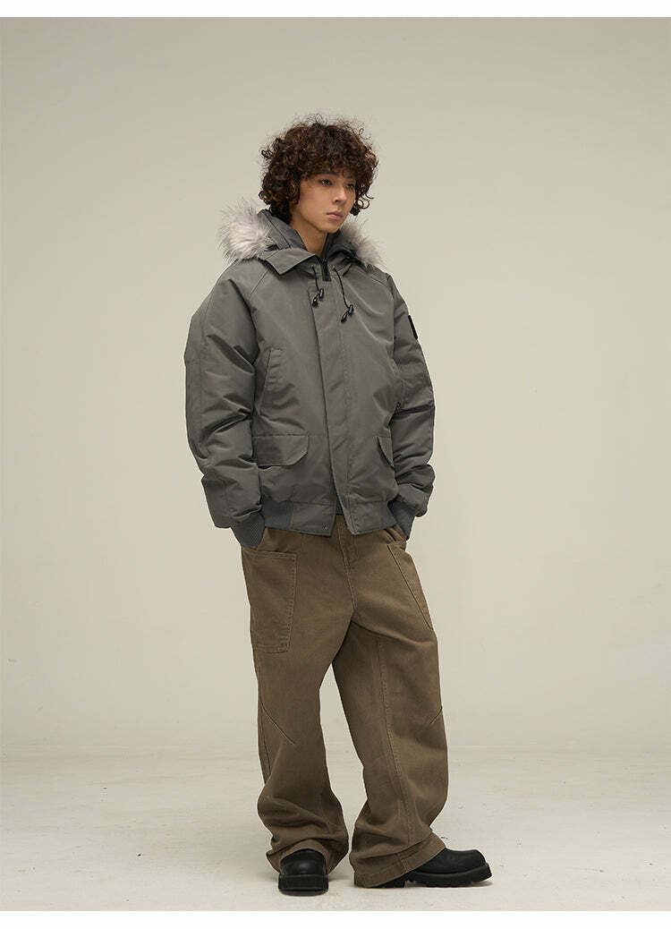 Y2K Faux-Fur Trimmed Parka Jacket - 90s Grunge, Retro Style, Y2K Fashion, Summer & Party Out