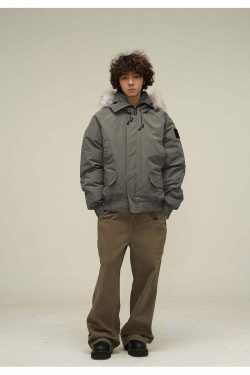 Y2K Faux-Fur Trimmed Parka Jacket - 90s Grunge, Retro Style, Y2K Fashion, Summer & Party Out