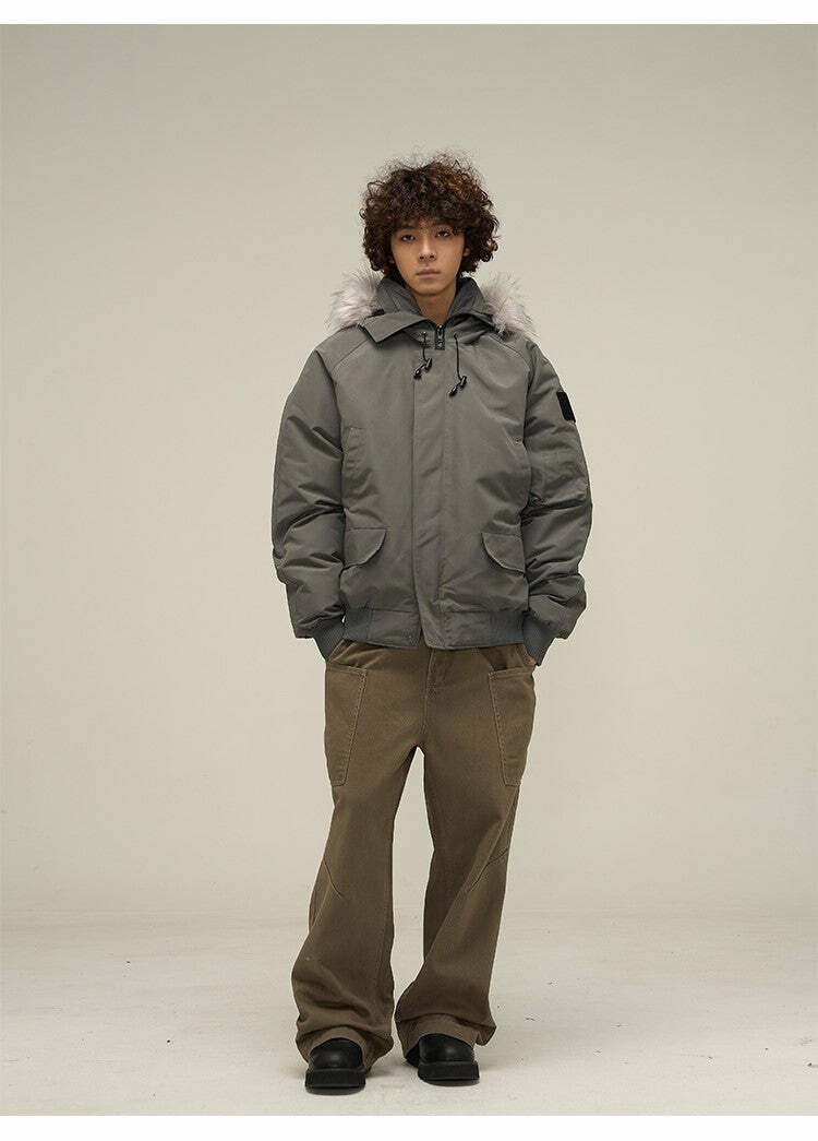 Y2K Faux-Fur Trimmed Parka Jacket - 90s Grunge, Retro Style, Y2K Fashion, Summer & Party Out