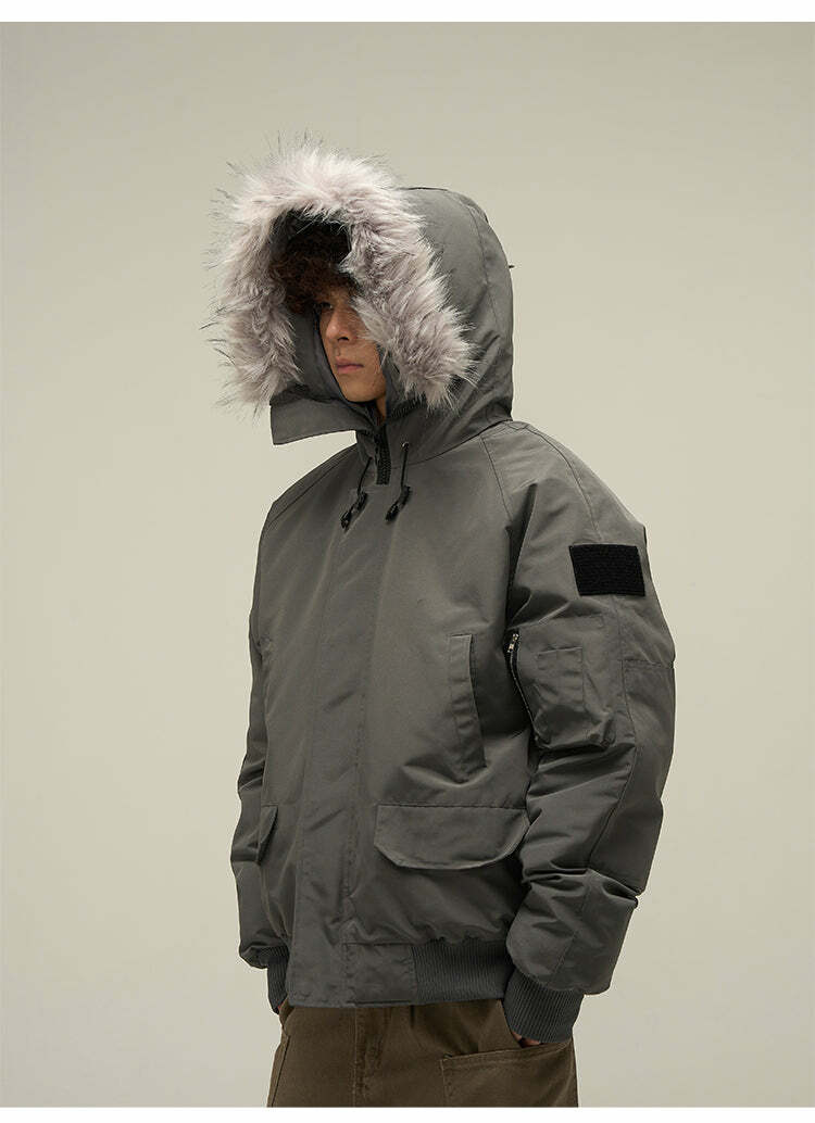 Y2K Faux-Fur Trimmed Parka Jacket - Retro 90s Grunge, Summer & Party Outfits for Women