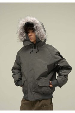 Y2K Faux-Fur Trimmed Parka Jacket - Retro 90s Grunge, Summer & Party Outfits for Women