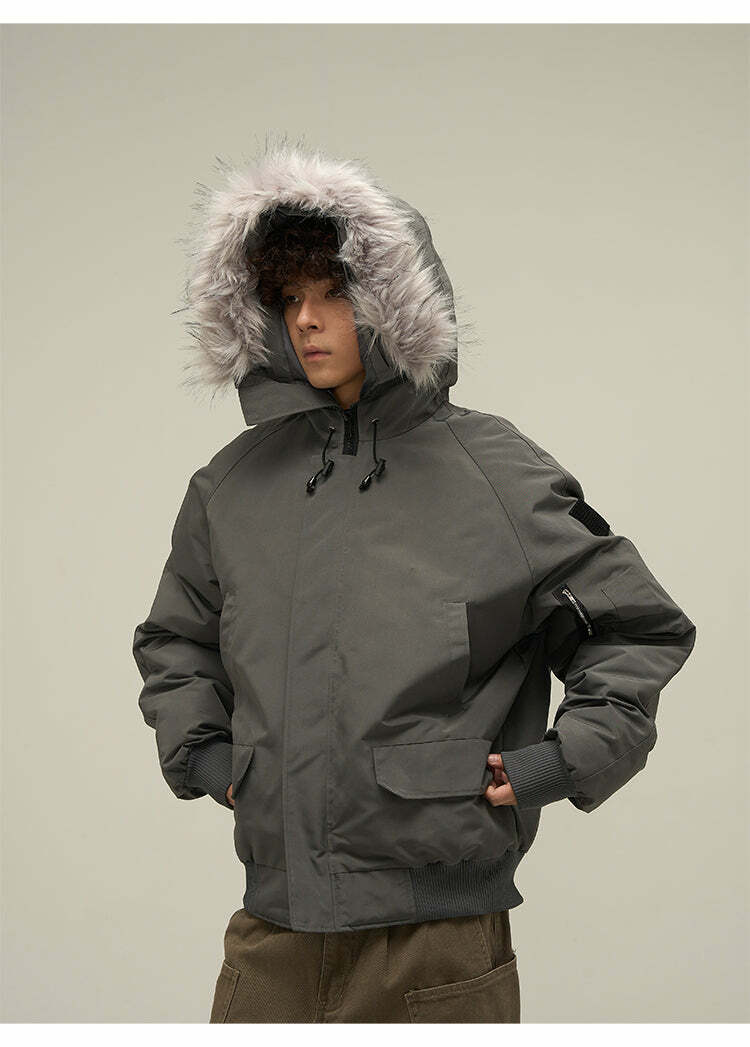 Y2K Faux-Fur Trimmed Parka Jacket - Retro 90s Grunge, Summer & Party Outfits for Women