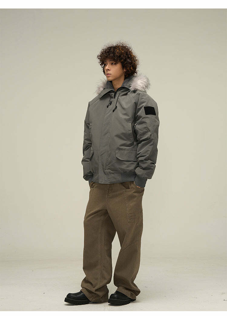 Y2K Faux-Fur Trimmed Parka Jacket - Retro 90s Grunge, Summer & Party Outfits for Women