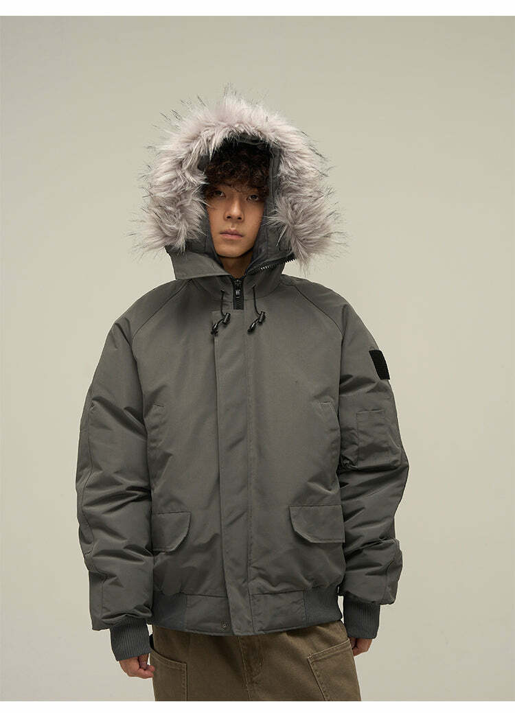 Y2K Faux-Fur Trimmed Parka Jacket - Retro 90s Grunge, Summer & Party Outfits for Women