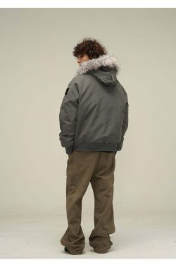 Y2K Faux-Fur Trimmed Parka Jacket - Retro 90s Grunge, Summer & Party Outfits for Women