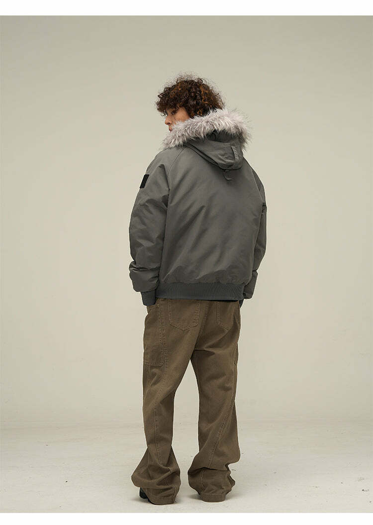 Y2K Faux-Fur Trimmed Parka Jacket - Retro 90s Grunge, Summer & Party Outfits for Women