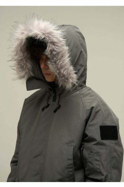 Y2K Faux-Fur Trimmed Parka Jacket - Retro 90s Grunge, Summer & Party Outfits for Women