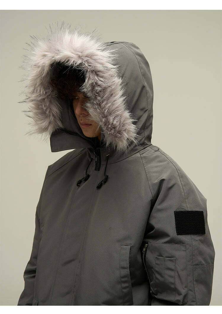 Y2K Faux-Fur Trimmed Parka Jacket - Retro 90s Grunge, Summer & Party Outfits for Women