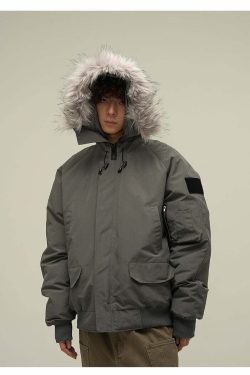 Y2K Faux-Fur Trimmed Parka Jacket - Retro 90s Grunge, Summer & Party Outfits for Women