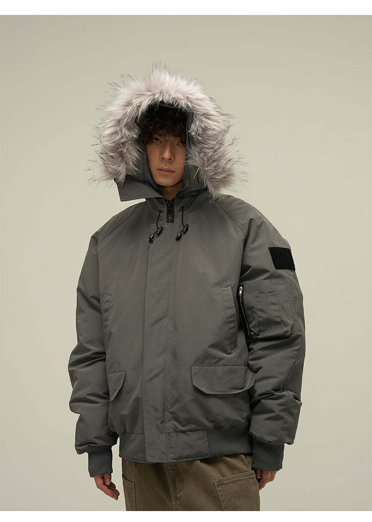 Y2K Faux-Fur Trimmed Parka Jacket - Retro 90s Grunge, Summer & Party Outfits for Women