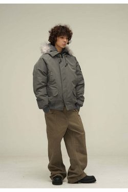 Y2K Faux-Fur Trimmed Parka Jacket - Retro 90s Grunge, Summer & Party Outfits for Women