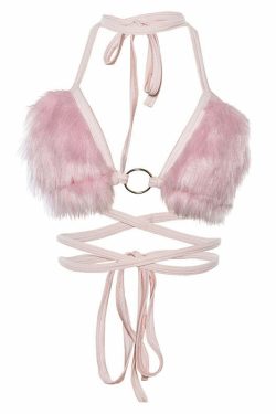 Y2K Faux Fur Bikini Top - Retro 90s Grunge, Summer Y2K Outfits, Pastel Goth, Y2K Party