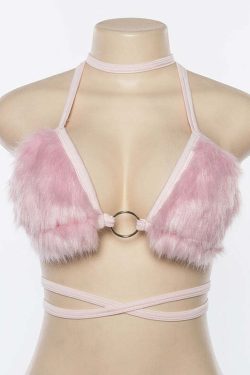 Y2K Faux Fur Bikini Top - Retro 90s Grunge, Summer Y2K Outfits, Pastel Goth, Y2K Party