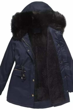 Y2K Faux Fur Long Hooded Coat - Retro 90s Grunge, Pastel Goth, and Y2K Fashion Statement