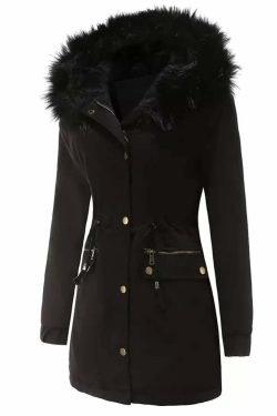 Y2K Faux Fur Long Hooded Coat - Retro 90s Grunge, Pastel Goth, and Y2K Fashion Statement