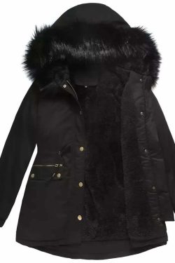 Y2K Faux Fur Long Hooded Coat - Retro 90s Grunge, Pastel Goth, and Y2K Fashion Statement