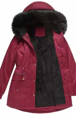 Y2K Faux Fur Long Hooded Coat - Retro 90s Grunge, Pastel Goth, and Y2K Fashion Statement