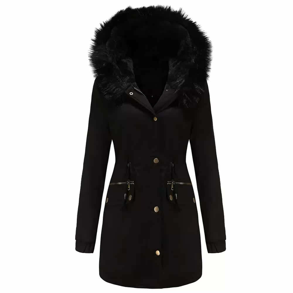 Y2K Faux Fur Long Hooded Coat - Retro 90s Grunge, Pastel Goth, and Y2K Fashion Statement