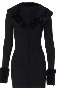 Y2K Faux Fur Mini Dress - 90s Grunge, Retro Party Outfit, Y2K Club Fashion, Gothic Y2K Style