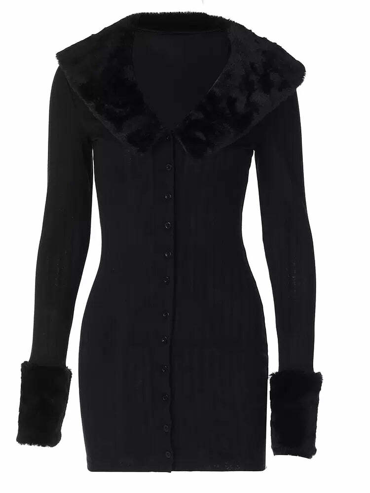 Y2K Faux Fur Mini Dress - 90s Grunge, Retro Party Outfit, Y2K Club Fashion, Gothic Y2K Style