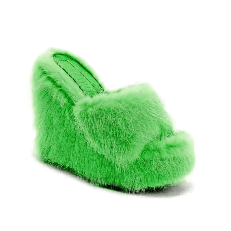 Y2K Faux Fur Wedge Heels - Retro 90s Grunge, Summer Party, and Club Outfits