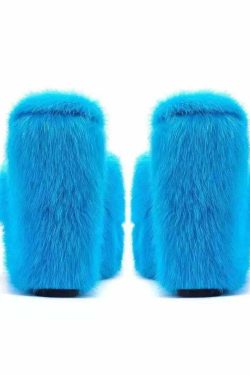 Y2K Faux Fur Wedge Heels - Retro 90s Grunge, Summer Party, and Club Outfits