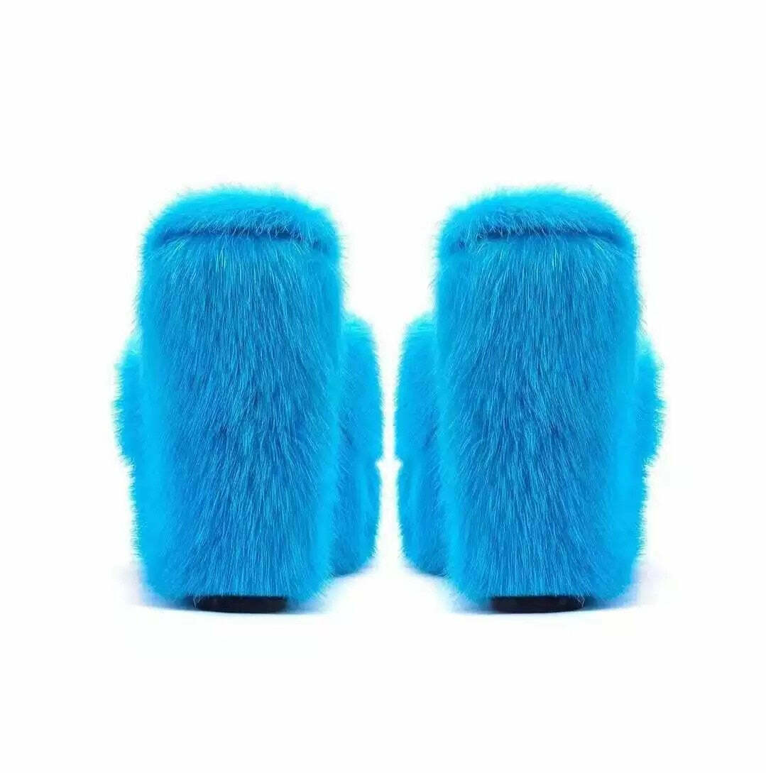 Y2K Faux Fur Wedge Heels - Retro 90s Grunge, Summer Party, and Club Outfits