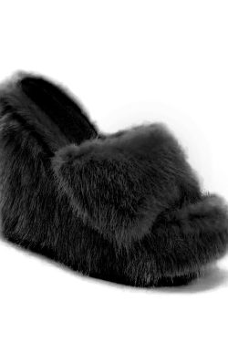 Y2K Faux Fur Wedge Heels - Retro 90s Grunge, Summer Party, and Club Outfits