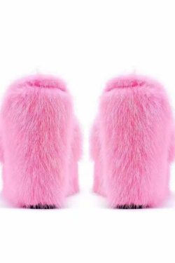 Y2K Faux Fur Wedge Heels - Retro 90s Grunge, Summer Party, and Club Outfits