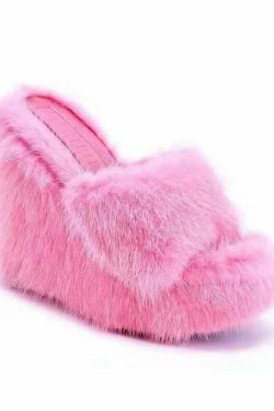 Y2K Faux Fur Wedge Heels - Retro 90s Grunge, Summer Party, and Club Outfits