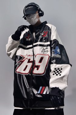 Y2K Faux Leather Racer Jacket - 90s Grunge, Retro Style, Y2K Club & Party Outfits