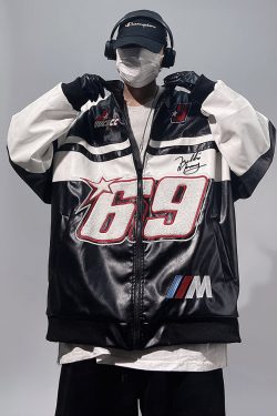 Y2K Faux Leather Racer Jacket - 90s Grunge, Retro Style, Y2K Club & Party Outfits