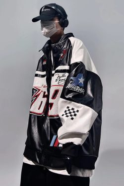 Y2K Faux Leather Racer Jacket - 90s Grunge, Retro Style, Y2K Club & Party Outfits