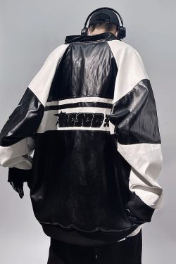 Y2K Faux Leather Racer Jacket - 90s Grunge, Retro Style, Y2K Club & Party Outfits