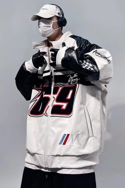 Y2K Faux Leather Racer Jacket - 90s Grunge, Retro Style, Y2K Club & Party Outfits